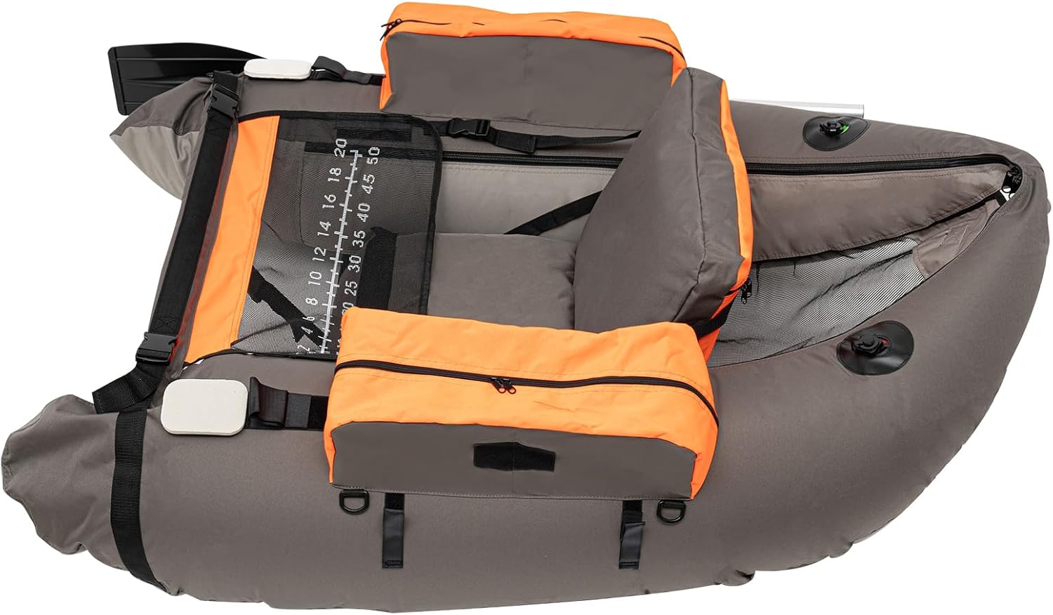 Inflatable Fishing Boat, Outdoor Fishing Float Tube Portable Fishing Raft Capacity 286.6 Lbs Adjustable Backrest (90-180°) with Hand Air Pump & Oar and Fin