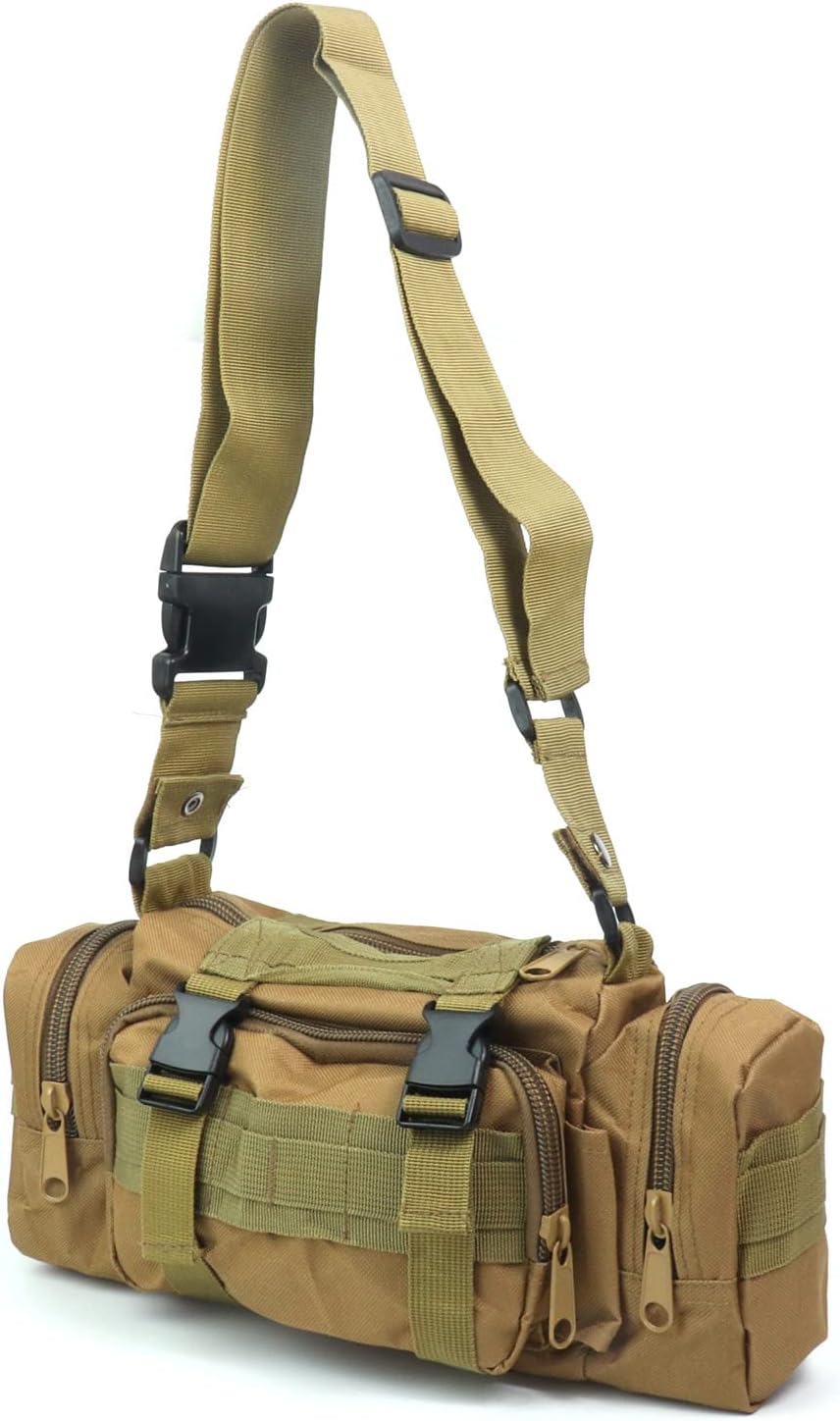 Fishing Bag Fishing Tackle Bag with Rod Holder Waterproof Waist Fishing Bag Fishing Gear Bag for Outdoor (Tan)