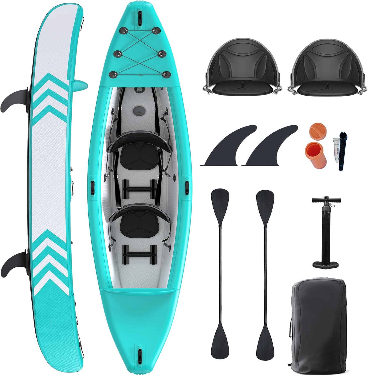 1/2-Person Inflatable Kayak for Adults, Heavy-Duty PVC,  Floor, Lightweight, Portable, and Durable Tandem Kayak for Fishing, Touring, and Water Sports
