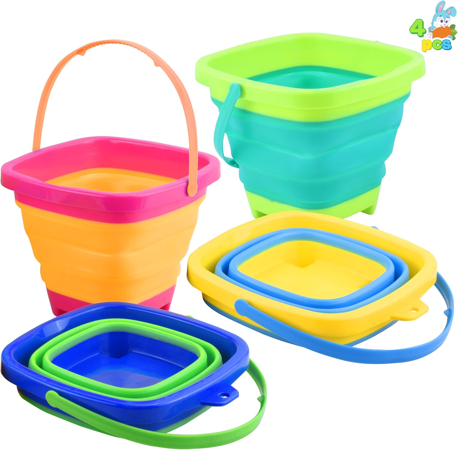4 Collapsible Basket Portable Buckets, 2L Square Foldable Pail Bucket for Summer Beach, Camping Gear, Space Saving Outdoor Waterpot, Fishing Water Pail, Easter Egg Hunting