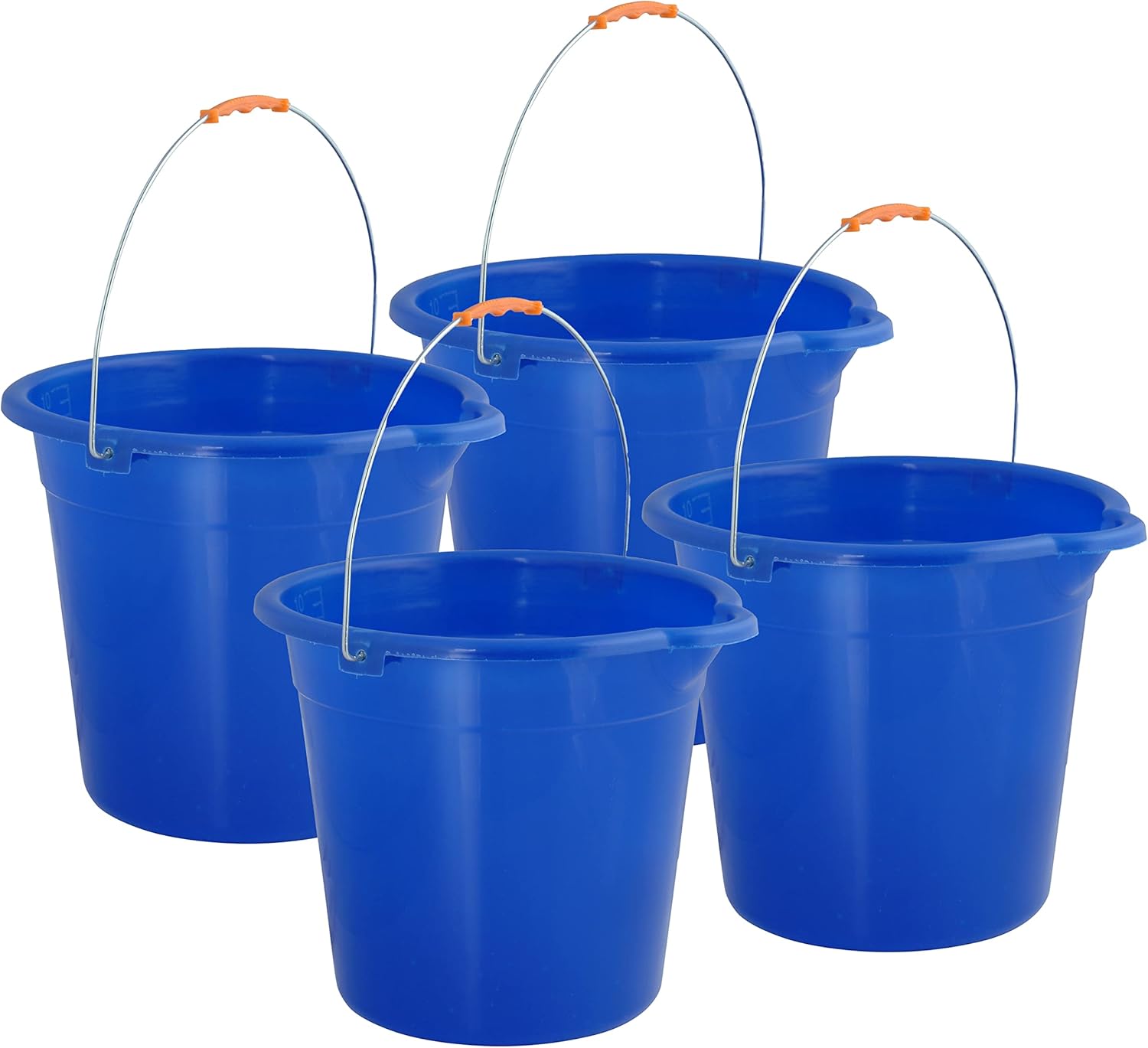 Plastic Bucket 2 Gallon Bucket for Cleaning - Car Wash Bucket with Grip Handle - Royal Blue Bucket Small Durable Pail for Fishing, Mopping, Cleaning - 10 Liter Camping Buckets, 4 Pack