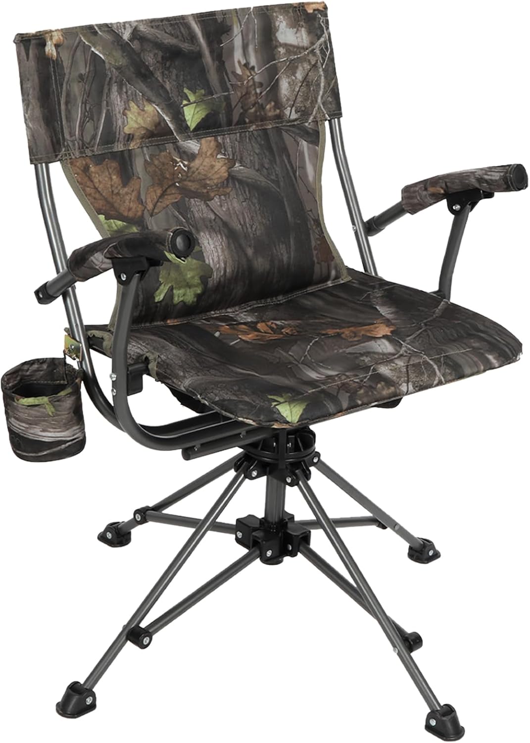 360° Swivel Hunting Chairs for Ground Blinds, Portable Folding Camo Camping Chairs for Adults Hunting Seats with Hard Arms for Fishing Camping