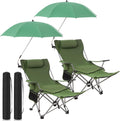 2 Set Reclining Camping Chair with Umbrella for Adult Folding Camping Chair with Foot Rest Adjustable Clamp Canopy Shade, SPF 50+, Lounger for Outdoor Spring Summer Travel(Green,Oxford)