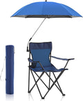 2 Pcs Foldable Camping Chair with Umbrella Set of 2 Camp Chairs for Adults Folding Picnic Seat Foldable Lawn Seat for Outdoors Fishing Hiking Travel Picnic Beach Patio (Blue)