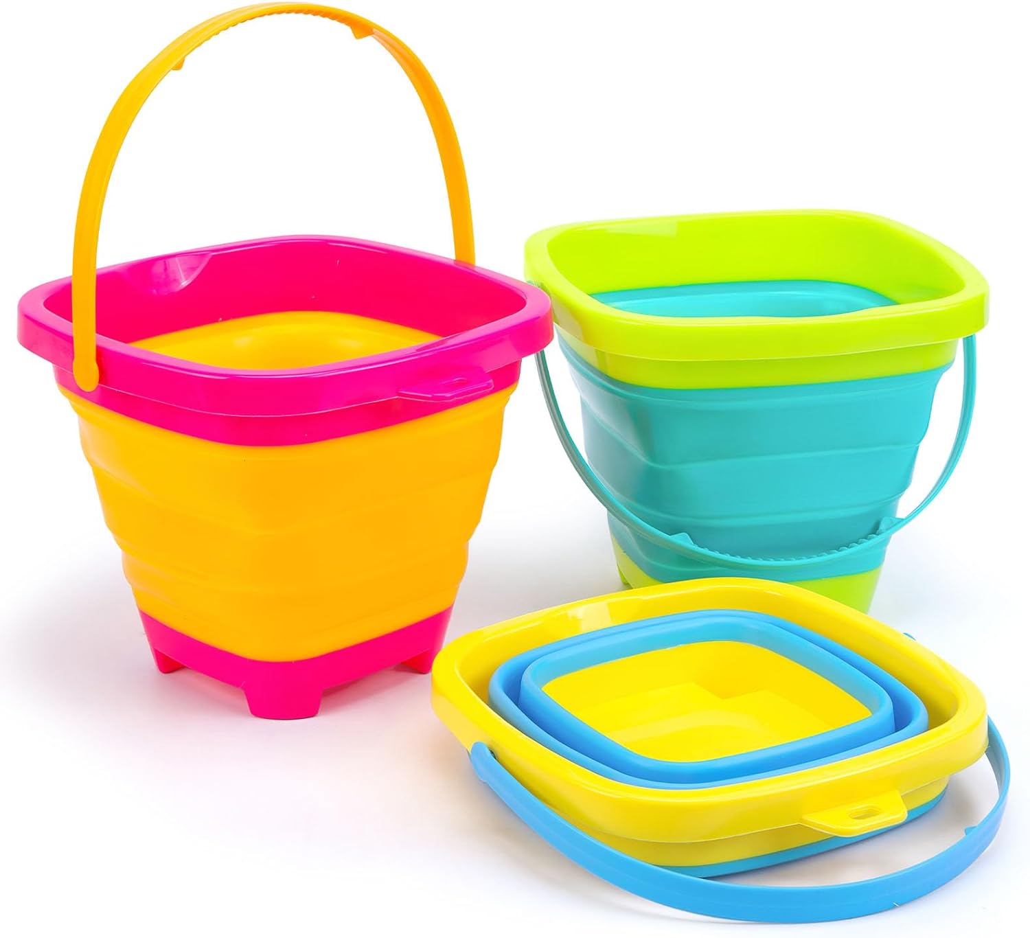 3Packs Foldable Pail Bucket, 2L Silicone Collapsible Easter Buckets for Kids, Multi Purpose for Fun Summer Activities, Camping Gear, Beach Essentials