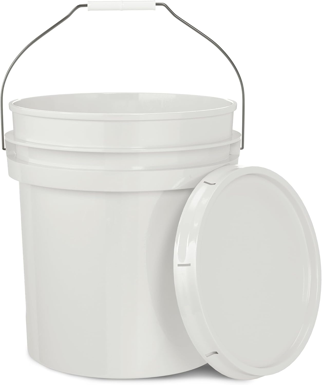 5-Gallon White Bucket Pail Container with Lid | Food Grade | Heavy-Duty Extra Durable | Metal Handles with Plastic Grip for Easy Carrying | Multi-Use | Easy Stack and Store |  Free