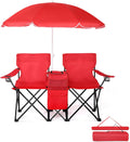 2-Seat Folding Camping Chair,Comfort Lawn Chairs with Removable Sun Umbrella,Portable Outdoor Chairs for Sporting Events,Music Festivals,Camping,Fishing (Red)