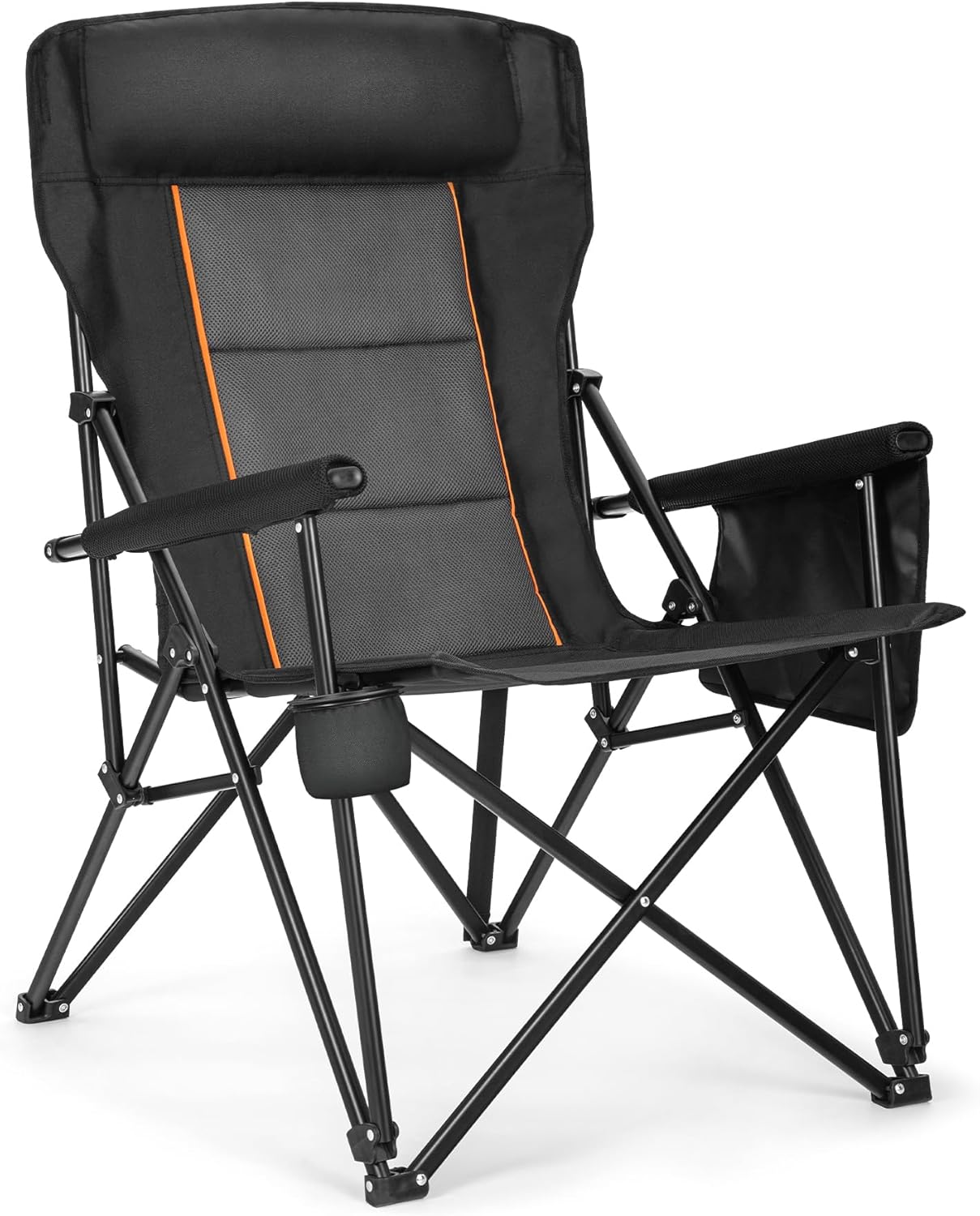 Heavy Duty High Back Camping Chairs with Cup Holder Oversized Folding Chair Outdoor Chair with Headrest,Lawn with Side Pocket for Lawn, Sports and Fishing, 500lbs