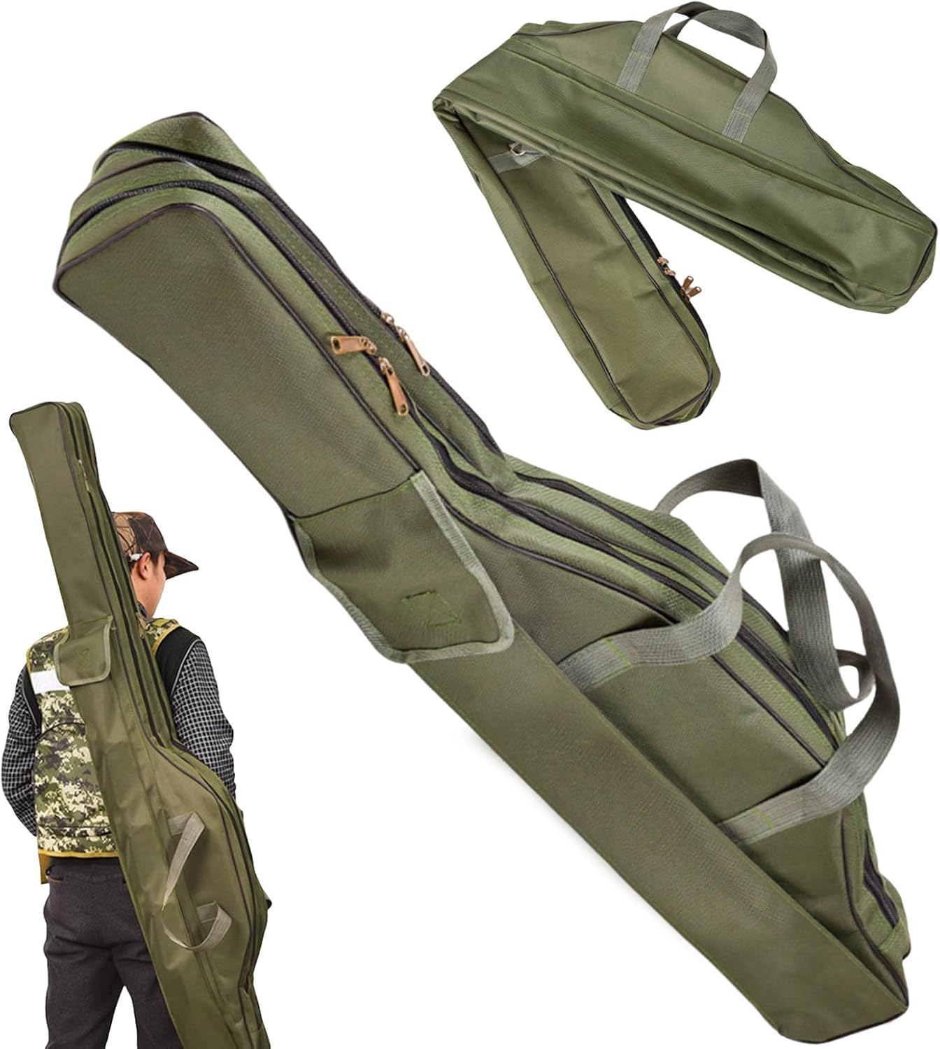 3-Layer Fishing Bag, Fishing Bag Rod Bag, 1.5 m Foldable Fishing Rod Bag, Fishing Rod Carry Bag, Fishing Rod Tools, Storage Bag, Fishing Tackle Bag, Fishing Tackle Bag, Fishing Bag (Black), Green,