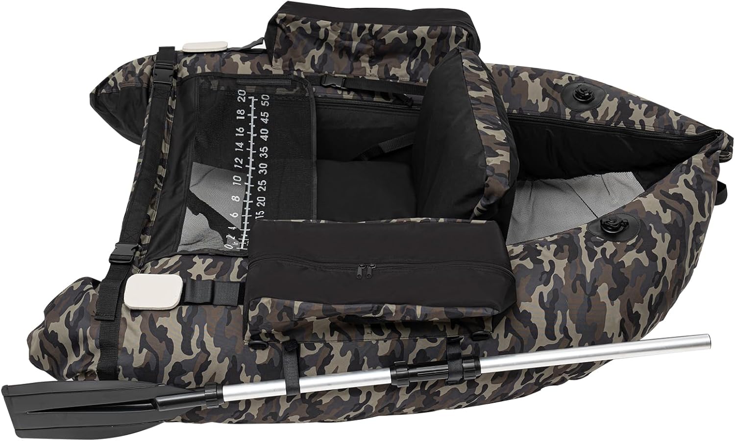 Inflatable Fishing Boat, Outdoor Fishing Float Tube Portable Fishing Raft Capacity 286.6 Lbs Adjustable Backrest (90-180°) with Hand Air Pump & Oar and Fin