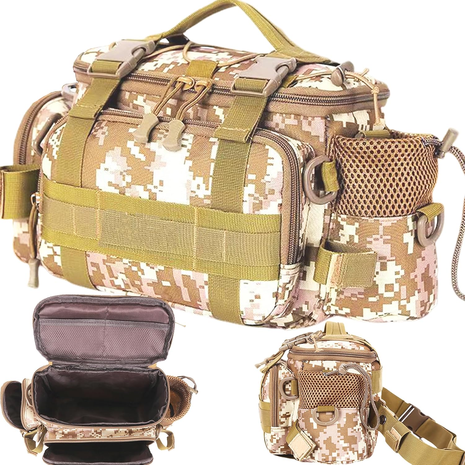 Multi-Compartment Bag With Large Capacity, Single Shoulder Sea Fishing Tackle Bags Holdall Camouflage Outdoor Bag Hiking Travel Pack, Fishing Tackle Storage Holdall With Shoulder Strap(Yellow)