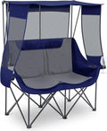 Double Beach Camping Chair with Canopy Shade 2 Person Camping Sofa, Fully Padded Folding Loveseat Chair with Cup Hold and Storage Bag Sturdy Oversized Couch for Lawn Sports Concerts Picnic(Blue)