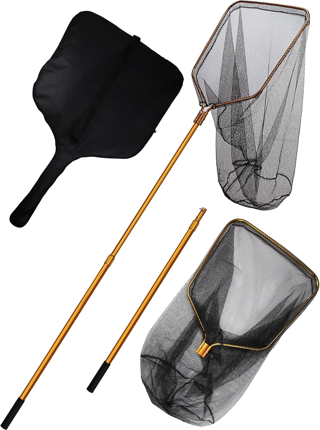 Large Saltwater Fishing Net Rubber Fishing Nets with Telescoping Handle Big Fish Landing Nets Kayak Fishing Net with Carrying Bag Catch & Release Net Extends to 70.8-105in, Net Depth 37in